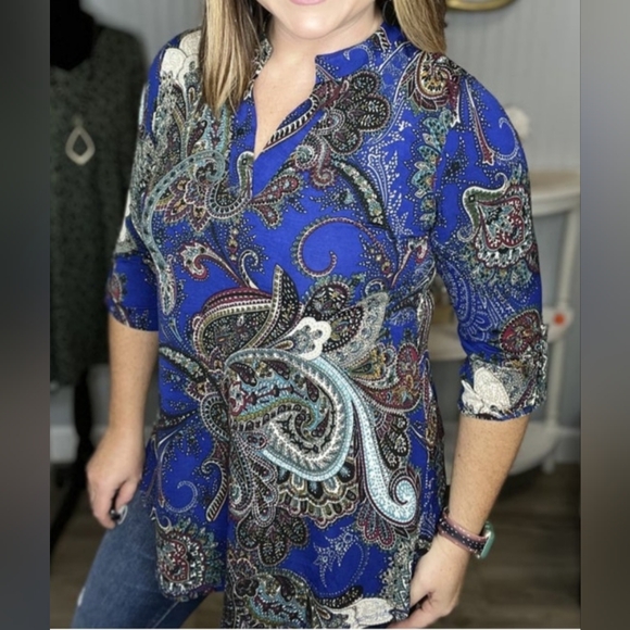 HM Bright Royal Paisley Gabby Top Large - Picture 1 of 2